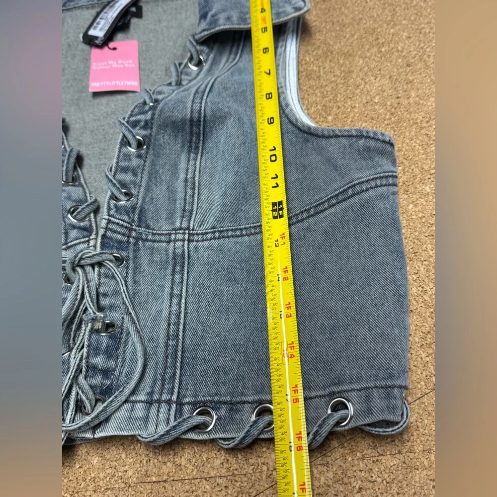PrettyLittleThing Acid Wash Denim Lace-Up Vest Corset Top US 12 NWT Festival Z - Picture 8 of 9